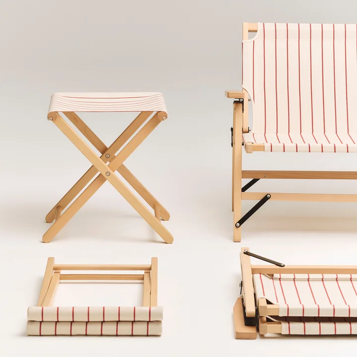 HAY - Outdoor Market Tabouret pliant, beige avec bandes rouges