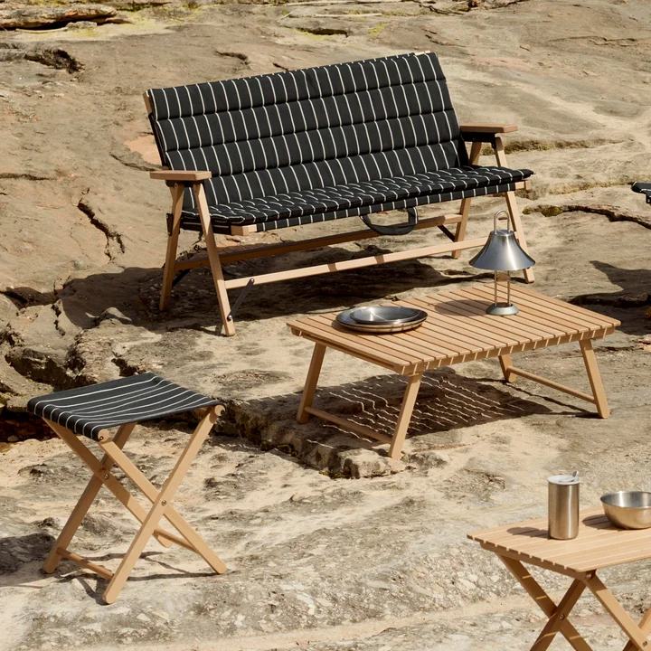 HAY - Outdoor Market Tabouret pliant, noir à rayures beiges