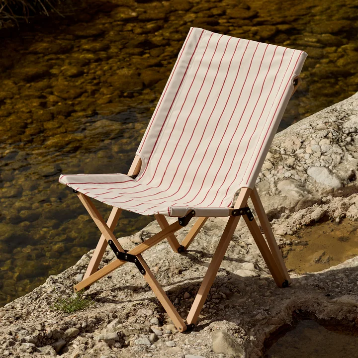HAY - Outdoor Market Chaise pliante, beige avec bandes rouges