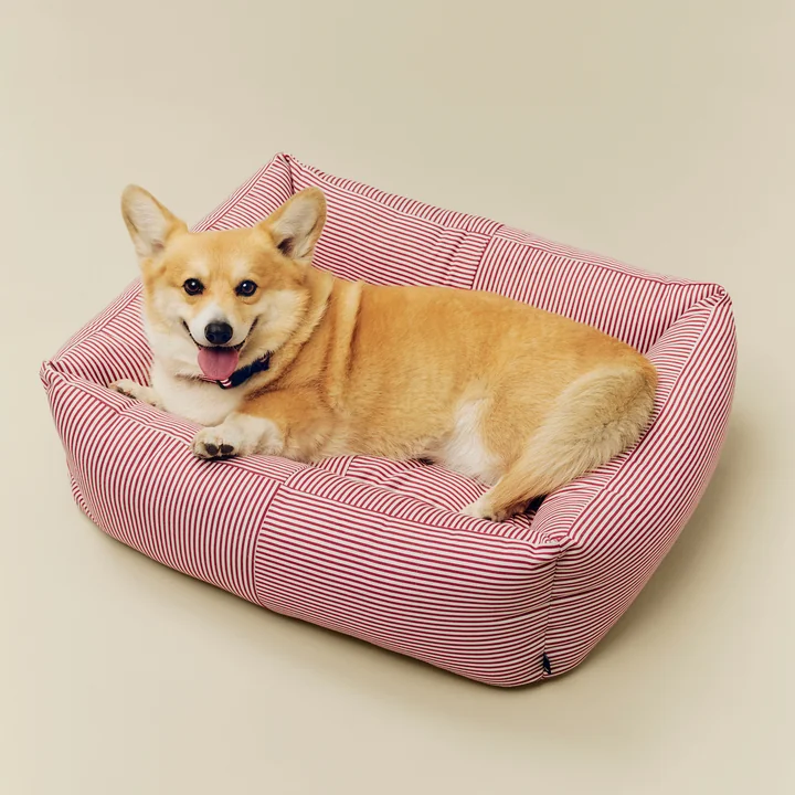 HAY - Lit pour chien, Zip, M, rouge / rayures blanches