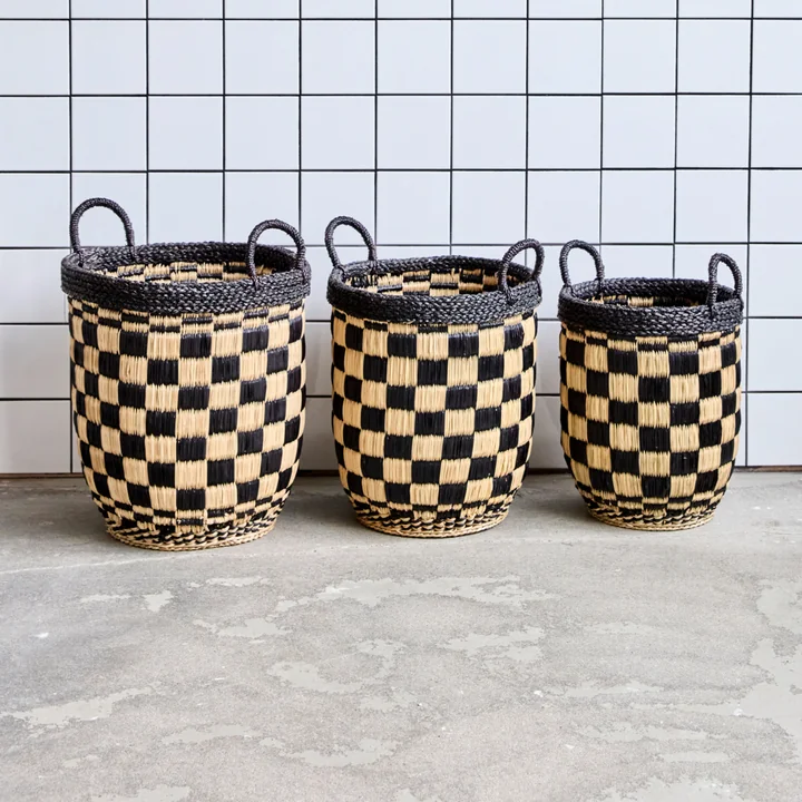 House Doctor - Panier de rangement Opti, noir / naturel (lot de 3)