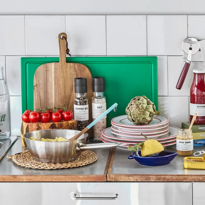 Nicolas Vahé - Cop Planche à découper, 50 x 30 cm, vert et assiette Bistro, rouge / blanc