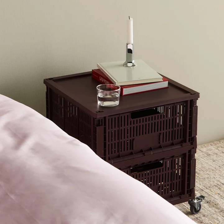 HAY - Table d'appoint sur roulettes, large, bordeaux, recycled