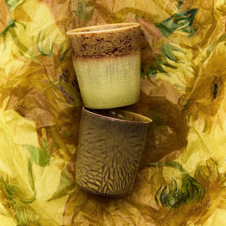 HKliving - 70's Van Gogh Tasse à café, 230 ml, sunflowers (set de 2)