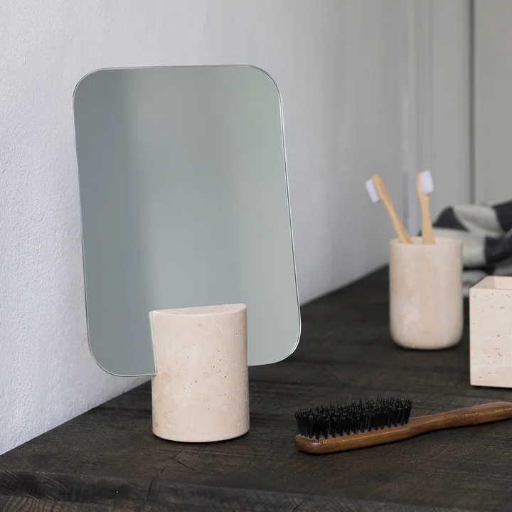 Mette Ditmer - Travertine Miroir, 18 x 30 cm, Ø 8 cm, lin