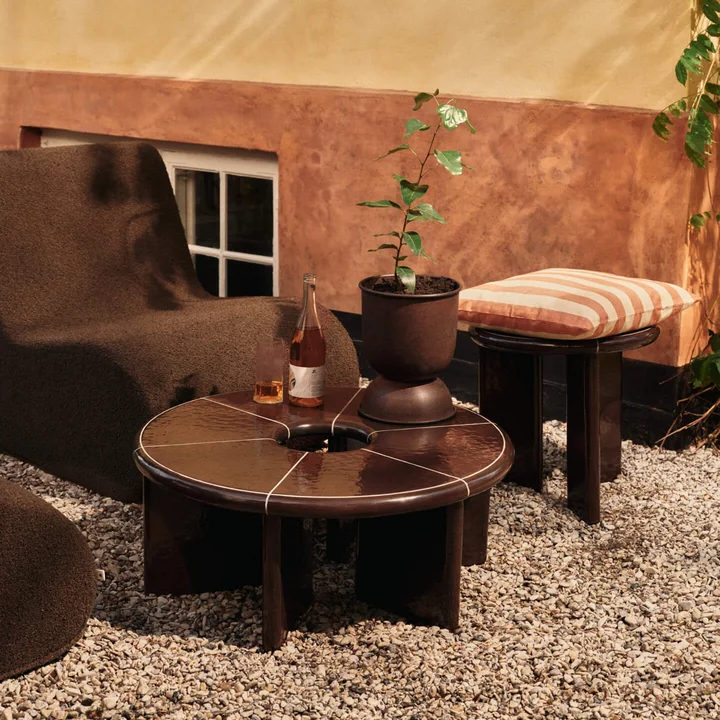 Ferm Living - Deya Outdoor Table basse et table d'appoint, chestnut brown
