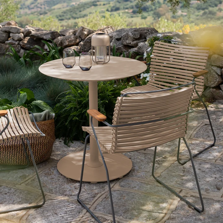 HOUE - Pico Table de jardin, Ø 74 cm, piétement rond, beige