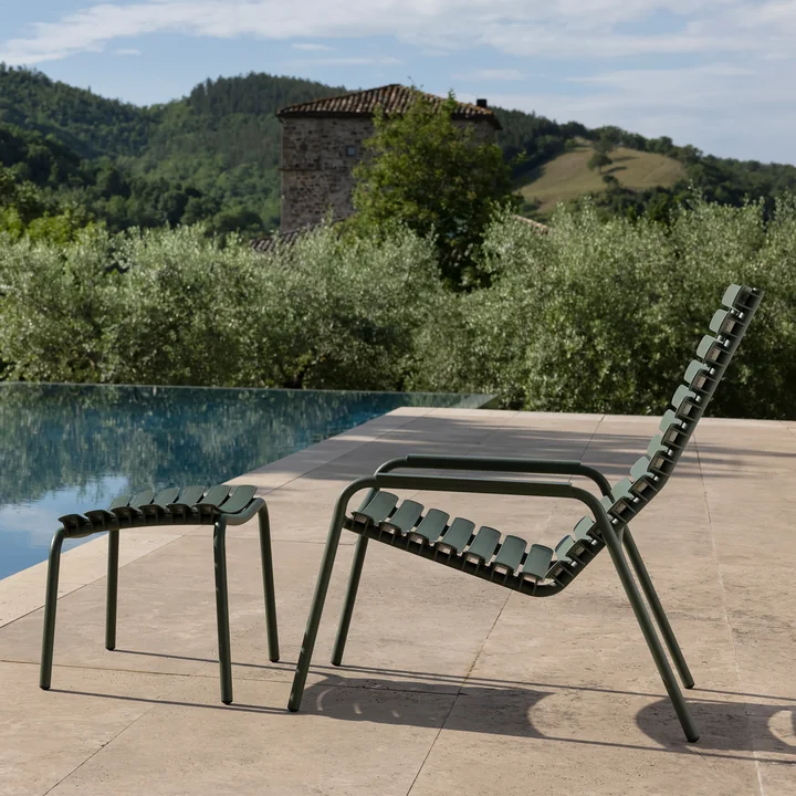 HOUE - ReCLIPS Outdoor Fauteuil lounge et repose-pieds, vert olive