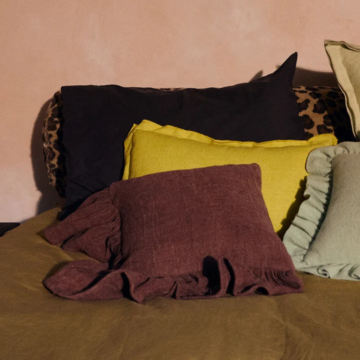 HKliving - Coussin à volants, 50 x 50 cm, chestnut