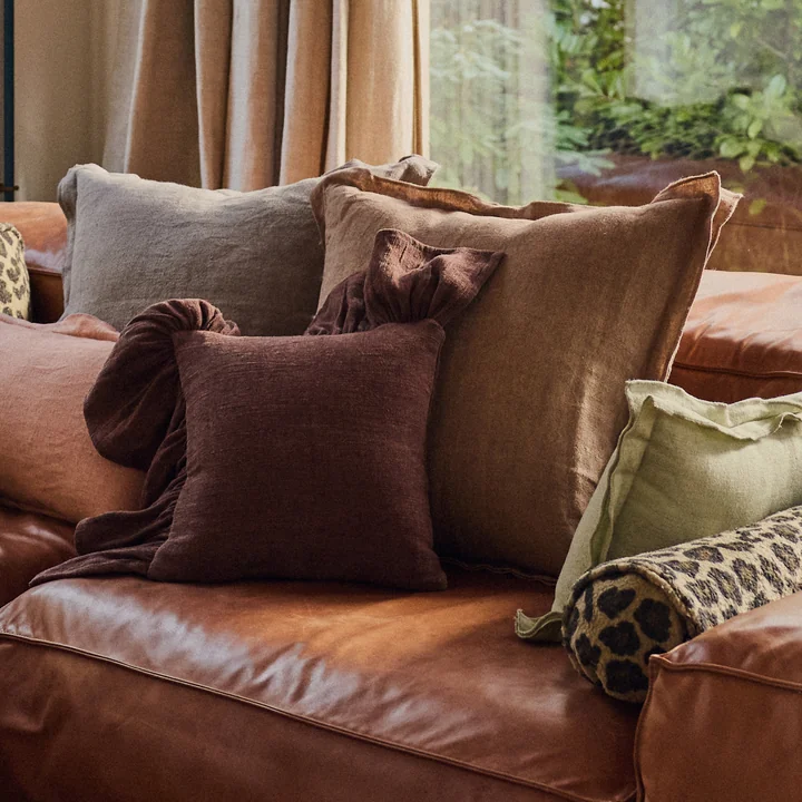 HKliving - Coussin à volants, 50 x 50 cm, chestnut