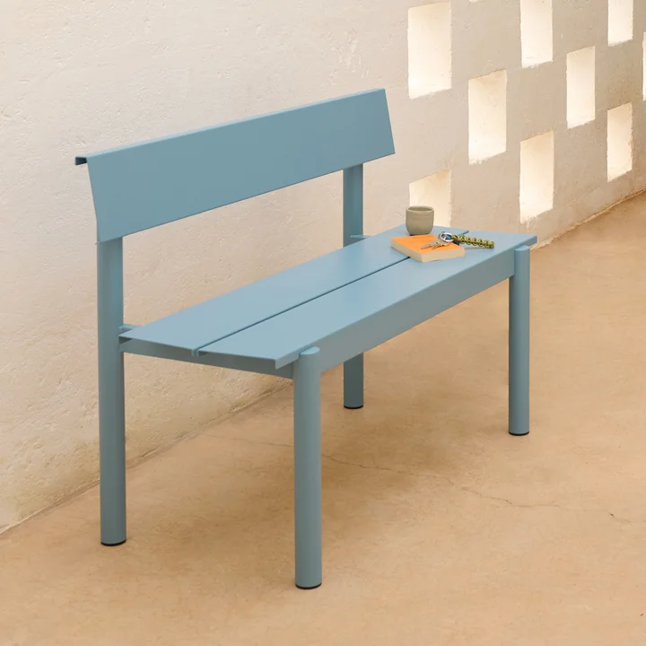 Muuto - Linear Steel Banc avec dossier, 110 cm, bleu clair