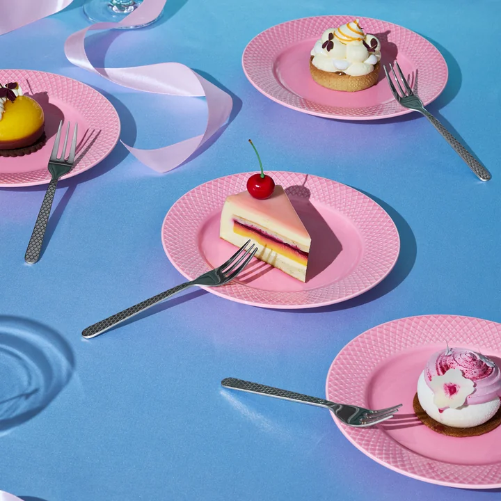Lyngby Porcelæn - Fourchette à gâteau Rhombe 4 pièces, acier