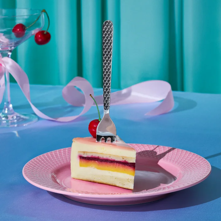Lyngby Porcelæn - Fourchette à gâteau Rhombe, acier