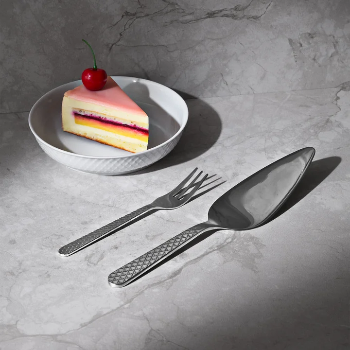 Lyngby Porcelæn - Rhombe Fourchette à gâteau et pelle à tarte, acier