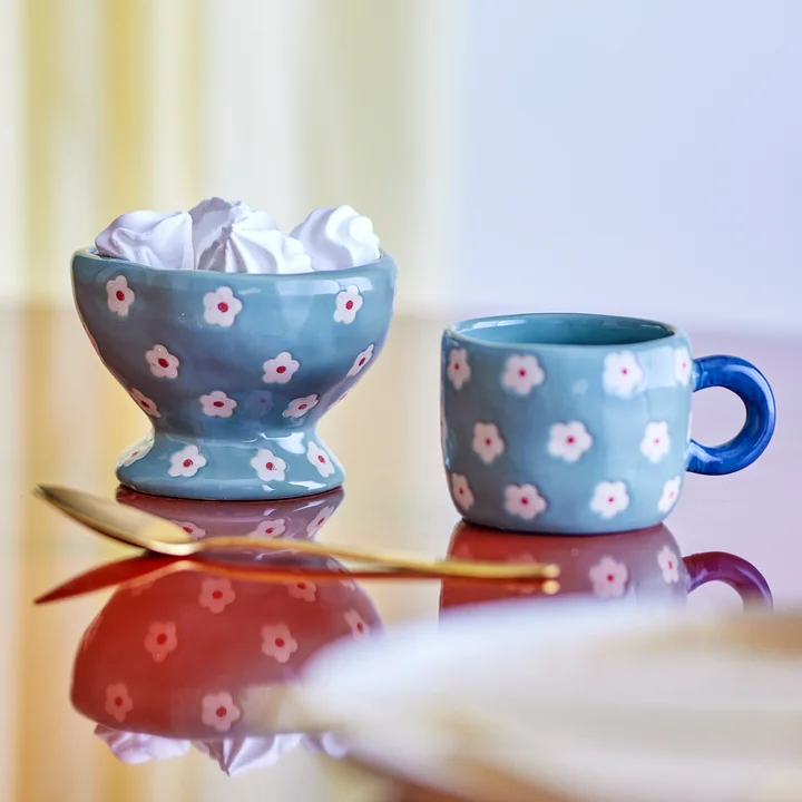 Bloomingville - Nini bol et tasse, fleur, bleu