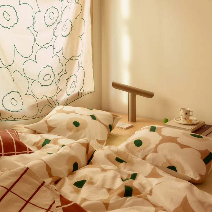 Marimekko - Unikko Housse de couette, 150 x 210 cm, sable / blanc cassé / foin / émeraude