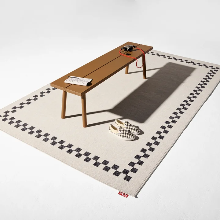 Fatboy - Carpretty Tapis d'extérieur, Grand, Check Border, 200 x 290 cm, anthracite / crème