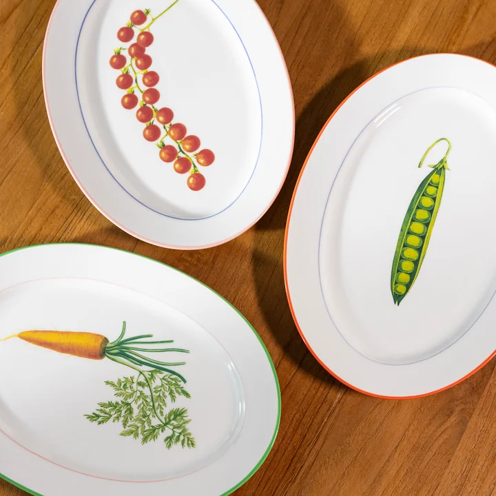 & klevering - Assiettes de service « Pea » et «Tomato», 21 x 30 cm