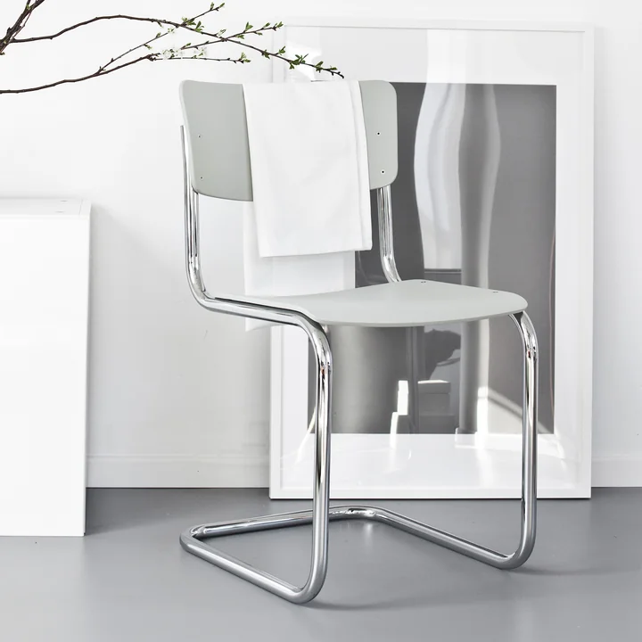 Thonet - S 43 Chaise à piètement luge, chrome / blanc lasuré TP 200