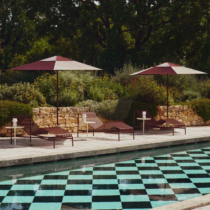 HAY - Parasol « Terrazza », hexagonal, Ø 300 cm, blanc cassé / bordeaux