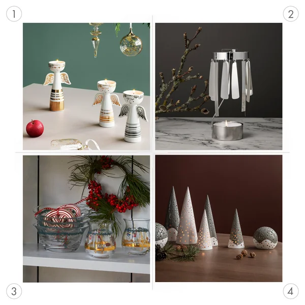 Graphisme pour différents supports de bougies à chauffe-plat interprétés à la manière de Noël